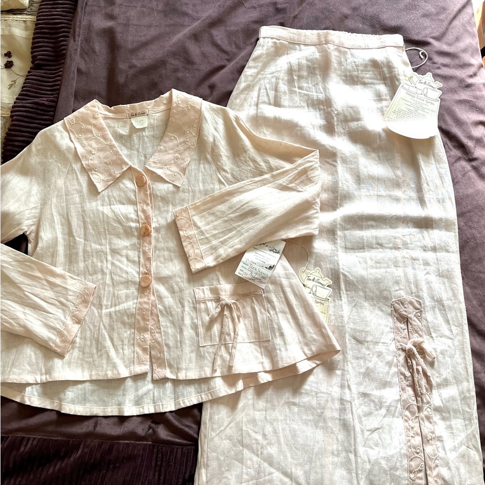 Vintage (2000) light pink Linen Suit Dress Neil & David Tea and Scones NWT - Picture 7 of 8